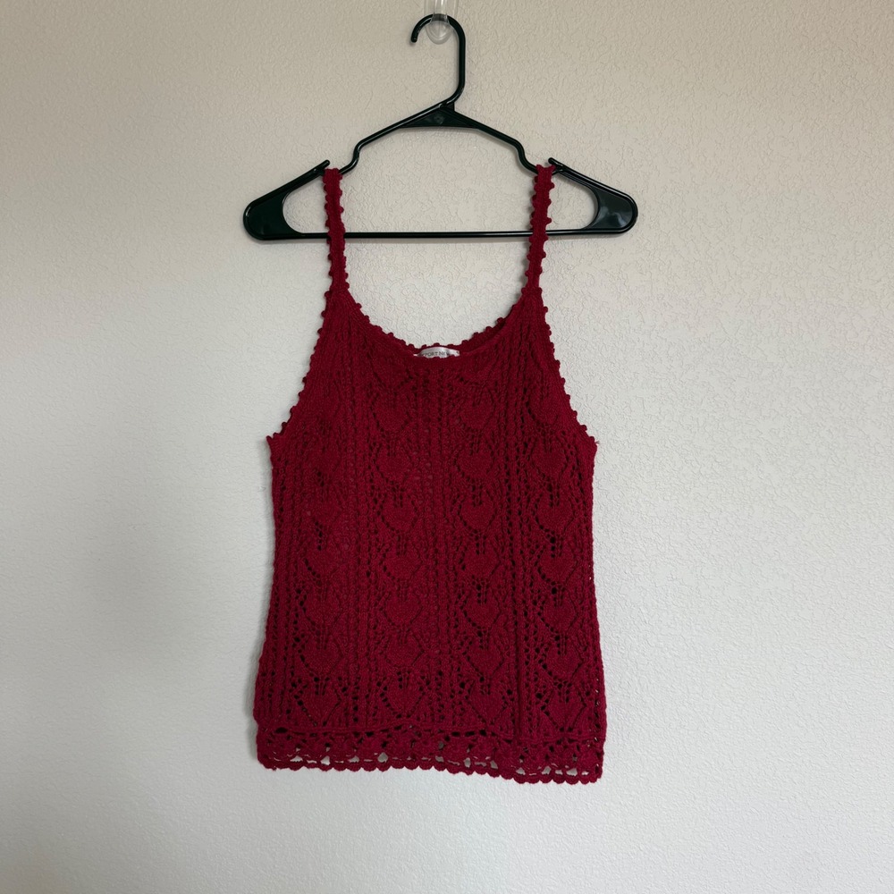 Newport News Vintage Womens Red Crochet Pointelle Knit Tank Top Medium Cottage